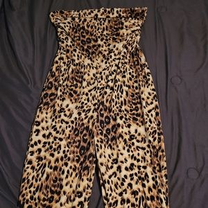 Strapless leopard print jumpsuit